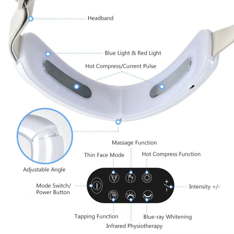 Electric V-Shape Face Lifter, Smart V-Shape Face Sculpting Massager - Face Lifting Massager Red and Blue LED Phototherapy and Remote Control